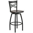 thumbnail image 2 of Emma + Oliver Black Metal "X" Back Swivel Barstool, Walnut Wood Seat, 2 of 7