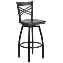 Flash Furniture HERCULES Series Black ''X'' Back Swivel Metal Barstool - Walnut Wood Seat