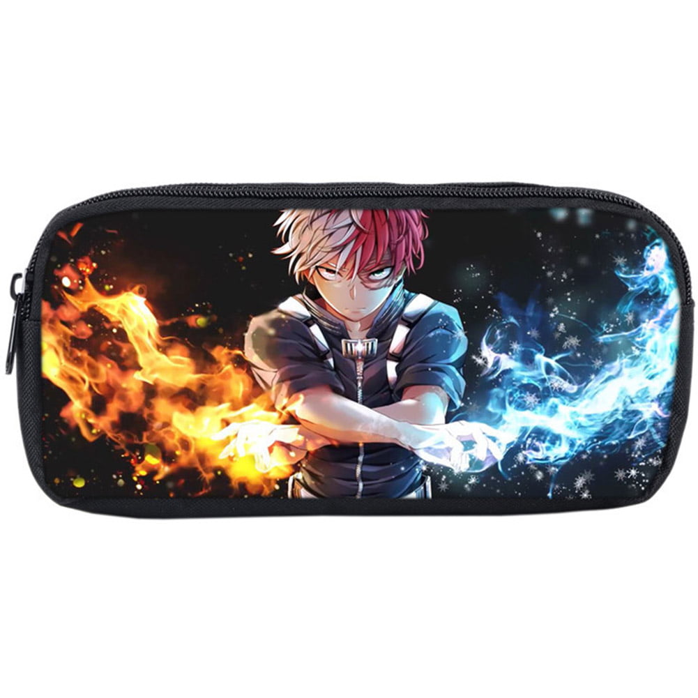 BlackpencilcaseAD BNHA Pencil Case Big Pencil Bag Makeup Pen Pouch Durable Students Stationery with Double Zipper Pen Holder for School/Office My Hero Academia Pencil Case