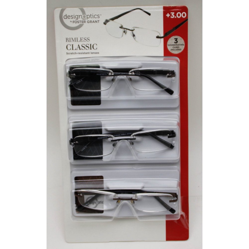 Design Optics Rimless Classic Reading Glasses +3.00 (3 count, includes