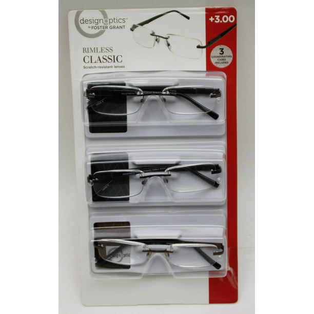 Design Optics Rimless Classic Reading Glasses +3.00 (3 count, includes
