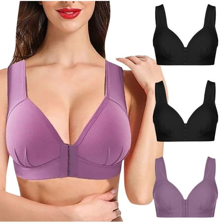 

Wyongtao Black and Friday Deals 3PC Support Wireless Bra Plus Size Push Up Button Underwear Lace Full-Coverage Wirefree Bra with Stay-in-Place Straps Multicolor XXXL