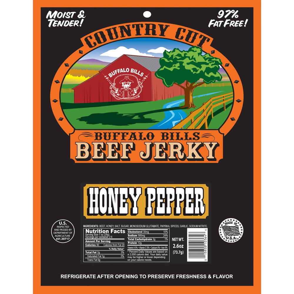 Buffalo Bills 2.6oz Honey Pepper Country Cut Beef Jerky – Six 2.6oz Packs