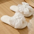 thumbnail image 6 of Xfvqtps Fuzzy Slippers for Women Lace Bow Decor House Bedroom Open Toe Slide Comfy Fall Winte Furry Indoor Slipper White, 6 of 7