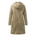 thumbnail image 4 of SELONE Raincoat for Women Waterproof Breathable Windproof Long Sleeve Jacket Hooded Neck Long Zip Up Coat Loose Casual Solid Outerwear with Pockets Winter Overcoat Outwear Coat Clothes Khaki, 4 of 6