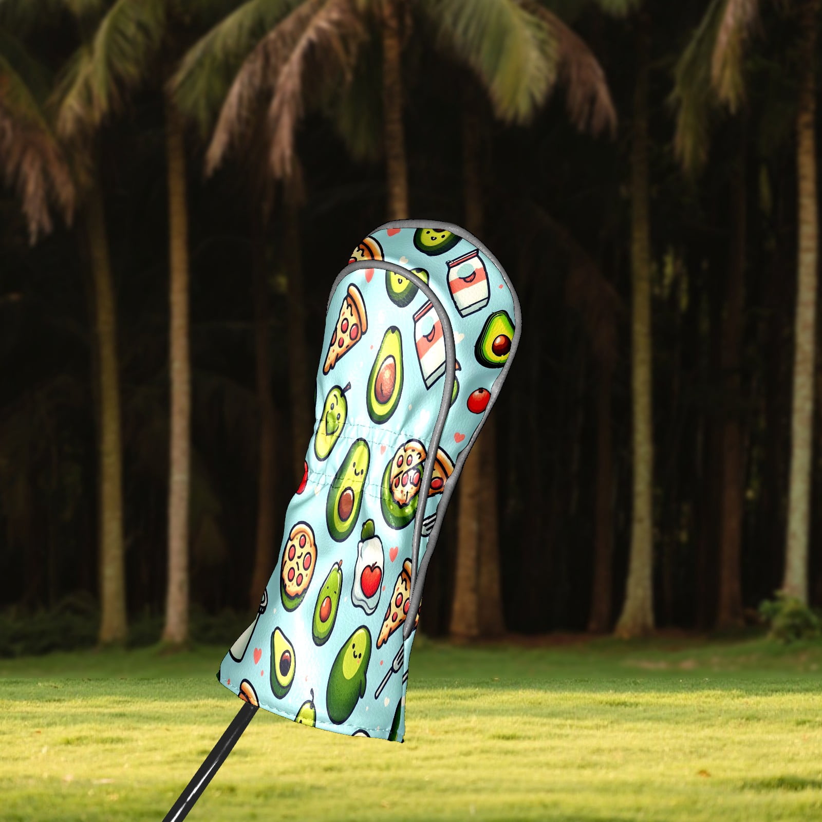 Golf Club Covers, Light Blue Avocado Pizza Premium PU Leather Driver Hybrid Putter Head Covers with Velvet Lining, Waterproof Golf Gifts for Men Women