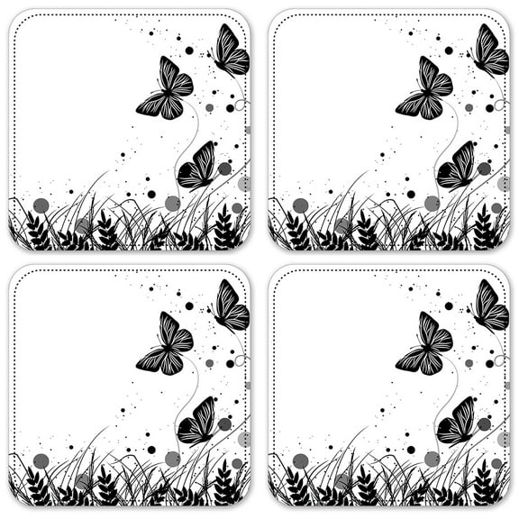 Vinyl Drink Coasters - Set of 4 - Black & White Butterfly