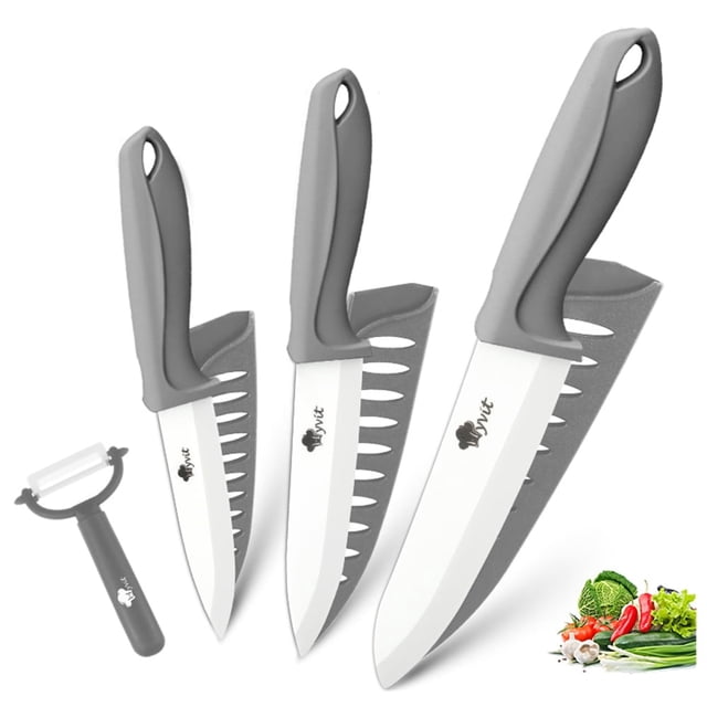 Myvit Ceramic Knife 3-Piece Sharp 5" Utility Knife Kitchen Knives with Peeler and 4" Fruit Knife 3" Paring Knife Rustproof