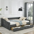 thumbnail image 2 of Queen Size Sofa Beds Queen Size Daybed with Drawers Upholstered Tufted Sofa Bed,,with Button on Back and Copper Nail on Waved Shape Arms, Grey (84.5"x63.5"x26.5"),Sleeper Sofa, 2 of 12
