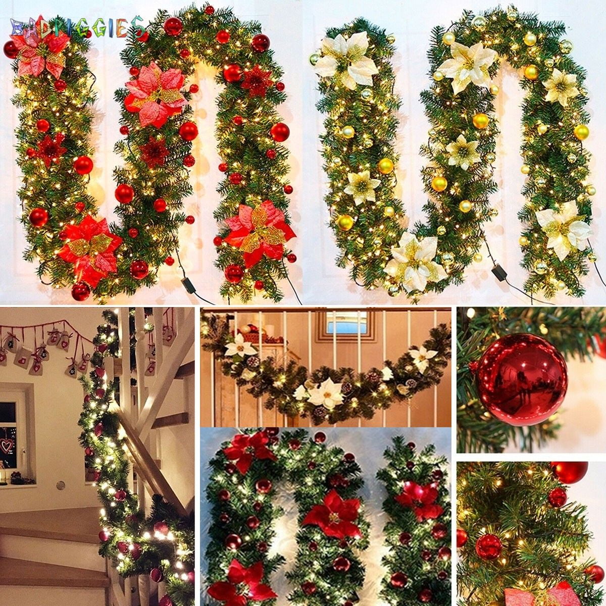 Details about   8 Choices 270cm Christmas Garlands Lights Pre-Lit Decorated Wreath w/Pine Cones 
