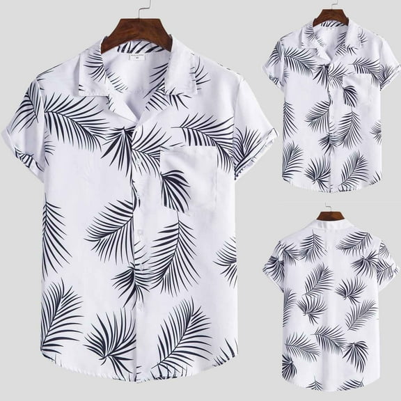 POTETI Mens Summer Shirt Hawaii Beach Short Sleeve Tropical Casual Button up Shirts Tops