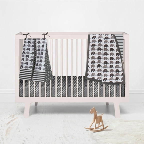 Bacati - Elephants White/Grey Mini Crib Bedding Set