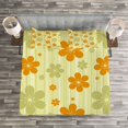 thumbnail image 3 of Ambesonne Floral Quilted Bedspread Set 3 Pcs, Retro Graphic Flowers, King Size, Pale Green Orange, 3 of 3