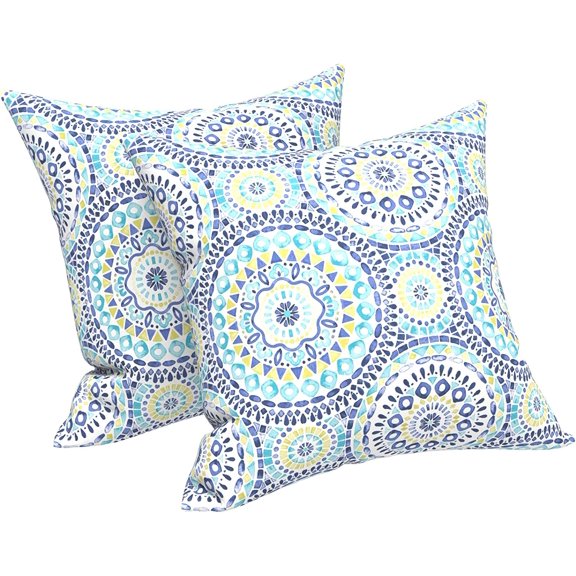 Outdoor/Indoor Throw Pillows Covers, Decorative Throw Pillows Covers , 18x18 Square Throw Pillows Covers Bed, Couch, and Patio Furniture (Set of 2, Delancey Lagoon)