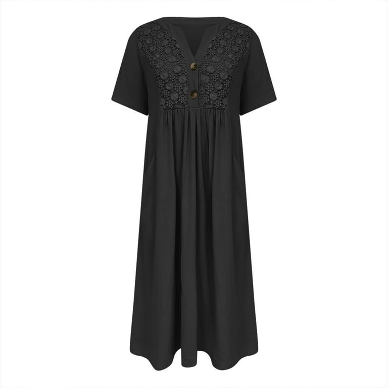 knee length dresses for ladies Buy Black Cotton Poplin A-Line Deep Neck Maxi Tier Dress Online at  SeamsFriendly main image 1