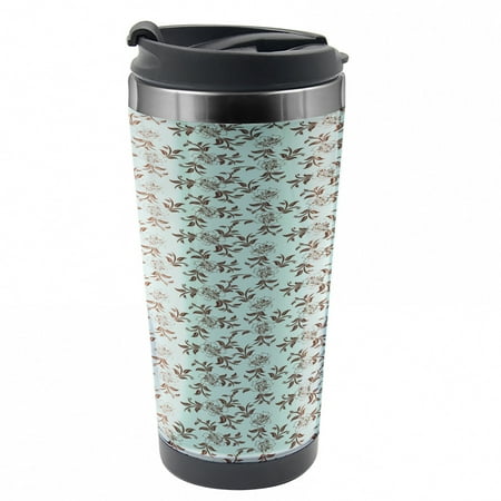 

Floral Travel Mug Curly Branches of Flowers Steel Thermal Cup 16 oz by Ambesonne
