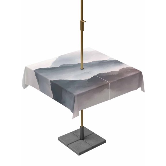 Square Outdoor Tablecloth with Umbrella Hole Mountain Peak Outside Table Cloth Waterproof Patio Table Cover Black Gray Mist Zen Modern Fantasy Zipper Tablecloths for Picnic Party Camping 54x54 Inch