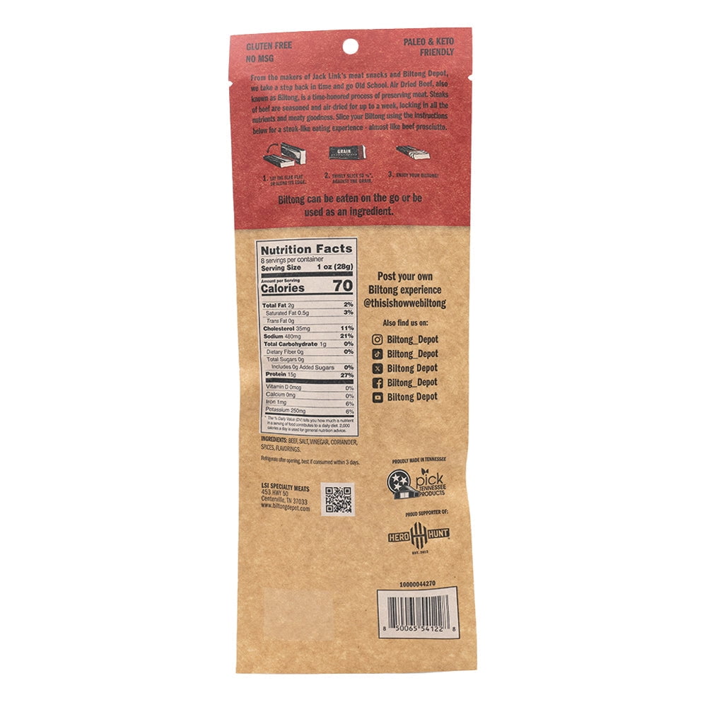 Biltong Depot Original Steak Slab (8oz): High Protein Snack, No Sugar, Natural Dried Beef Jerky