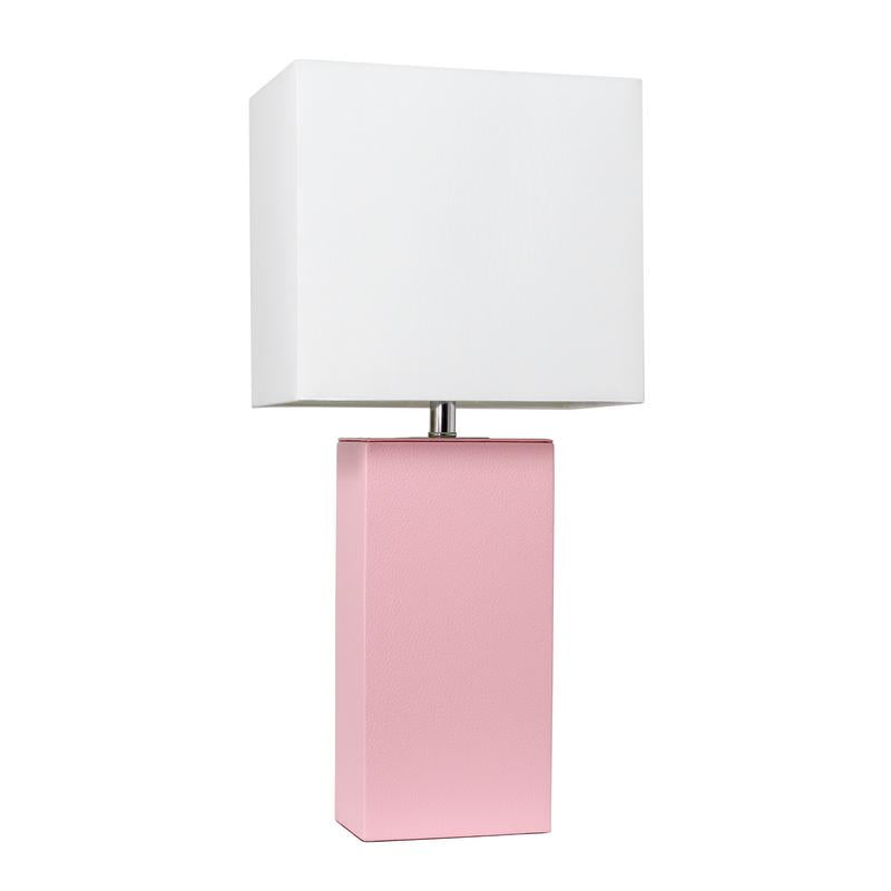 Elegant Designs Modern Leather Table Lamp with White Fabric Shade, Pink