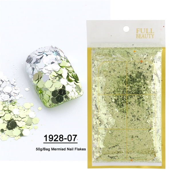 Uñas postizas, uñas postizas, regalos para mujeres, decoración de uñas con lentejuelas, parches de sirena, lentejuelas, degradado, bolsa, productos de belleza