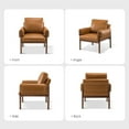 thumbnail image 6 of Faux Leather Accent Chair Removable Backrest Upholstered Arm Cushion PU Chairs Solid Wood Legs Reading Lounge Sofa Bedroom Camel, 6 of 7