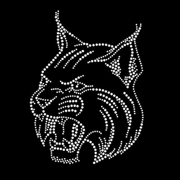 Wildcat Lynx Bobcat Face Sparkly Sports Mascot Iron-on Clear Rhinestone Transfer by JCS Rhinestones