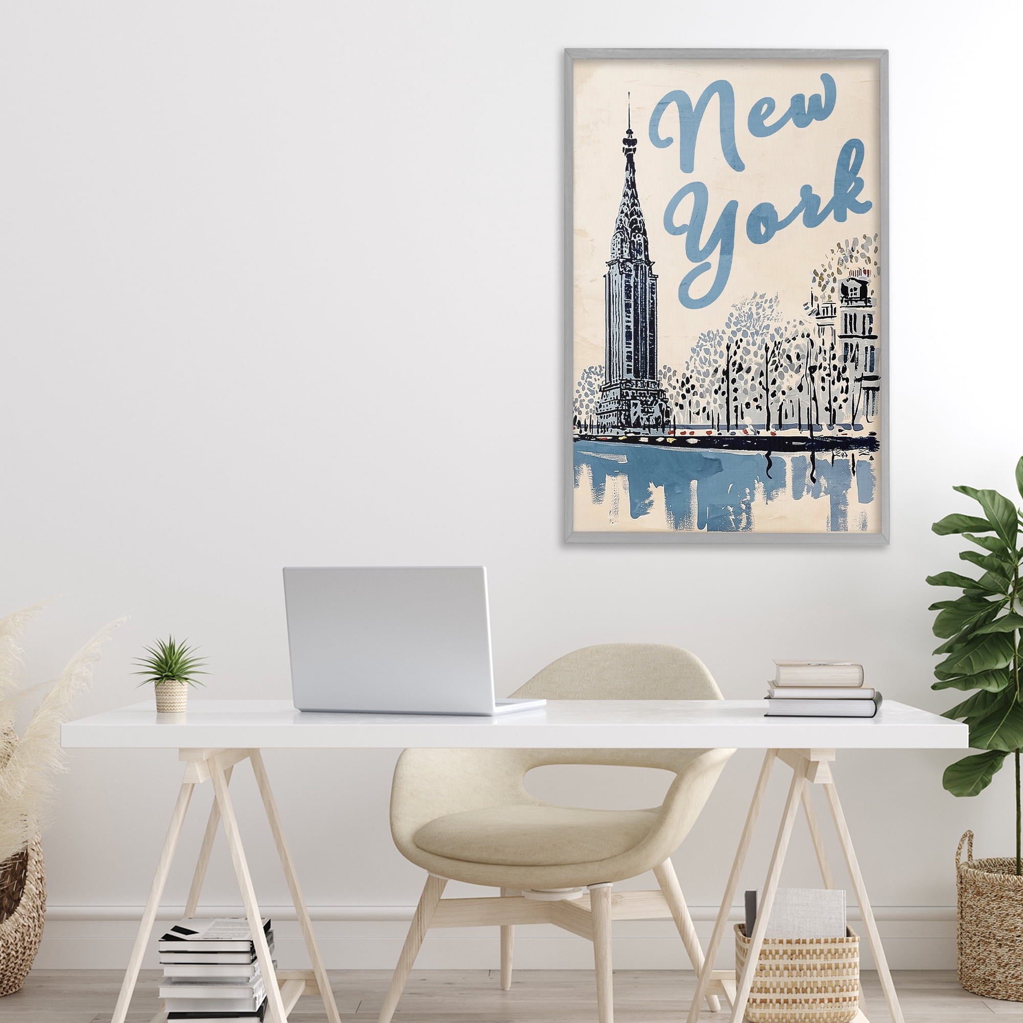 Stupell Industries Blue & Beige New York Travel Gray Framed Giclee Art, design by Annabelle Hall