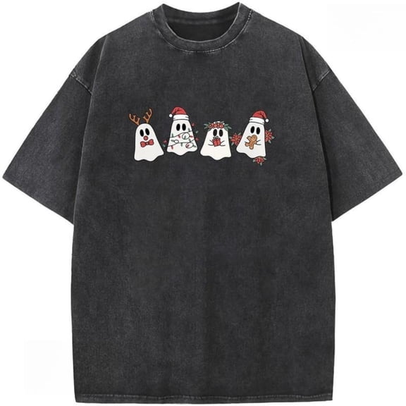 Women's Washed Elf Snowflake Graphic Tee T Shirt Top Short Sleeve Round Neck Black S-2XL Plus Size