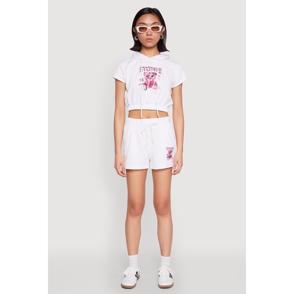 Womens French Terry Bear Graphic Shorts