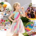 thumbnail image 4 of AmzBarley Girls Rainbow Mermaid Scale Flutter Sleeve Tulle Dress, Colorful Print Casual Princess Tutu Dress for Toddler Girls 5-6 Years, 4 of 7