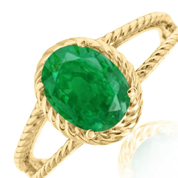 AoneJewelry 1.25 Carat Created Emerald Oval Shape Ring In 10K Solid Rose, White & Yellow Gold