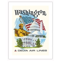Washington DC - Delta Air Lines - Vintage Airline Travel Poster by Fred Sweney c.1960s - Bamboo Fine Art 290gsm Paper (Unframed) 17x22in