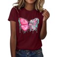 thumbnail image 1 of Gibobby Blusa Casual de Mujer Camiseta manga corta con estampado y cinta concientización sobre el cáncer mama para mujer(Vino,G), 1 of 4