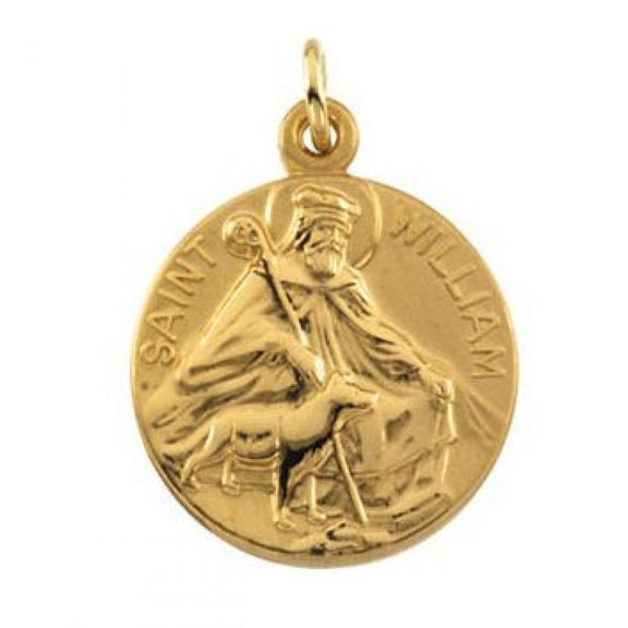 Saint William Religious Medal - 2/3 inch Size of Dime, Solid 14K Yellow Gold