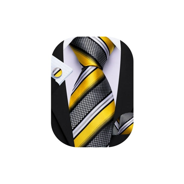 Corbata Barry.Wang Amarillo Negro a Rayas en Set de Seda 150 cm