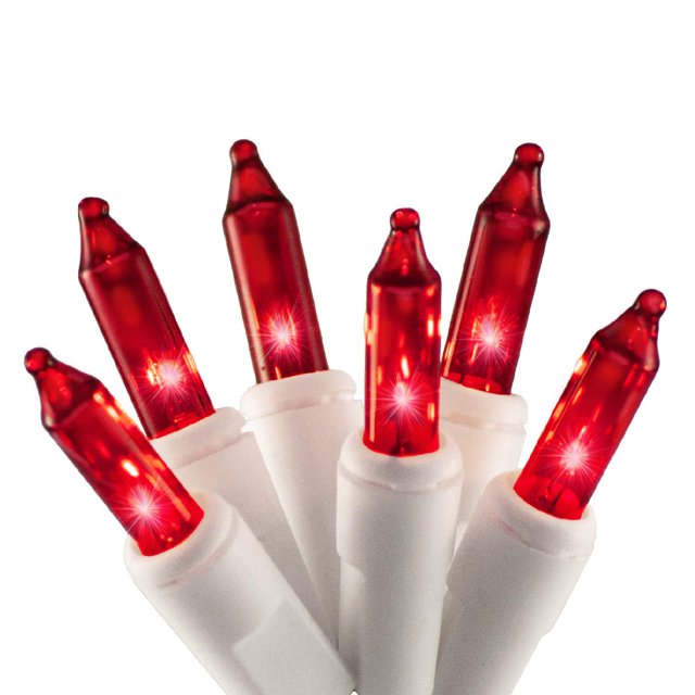 612 Vermont 50 Lumières de Noël Rouges sur Fil Blanc, Approuvé UL, Usage Intérieur et Extérieur, Longueur Éclairée de 9 Pieds, Longueur Totale de 11 Pieds