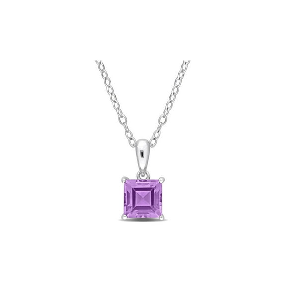 1.00 Carat (Ctw) Princess-Cut Amethyst Solitaire Pendant Necklace in Sterling Silver with Chain for Women