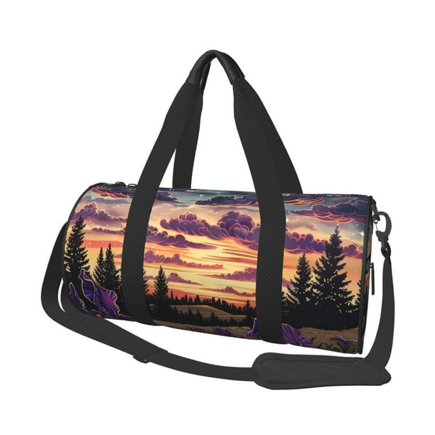 Fotbe Starry Night Purple Irises Bolsa Deportiva de Lona Plegable con Estampado, Bolsa de Gimnasio con Bolsillo Seco/Húmedo, Bolsa de Viaje Ultraligera de Gran Capacidad