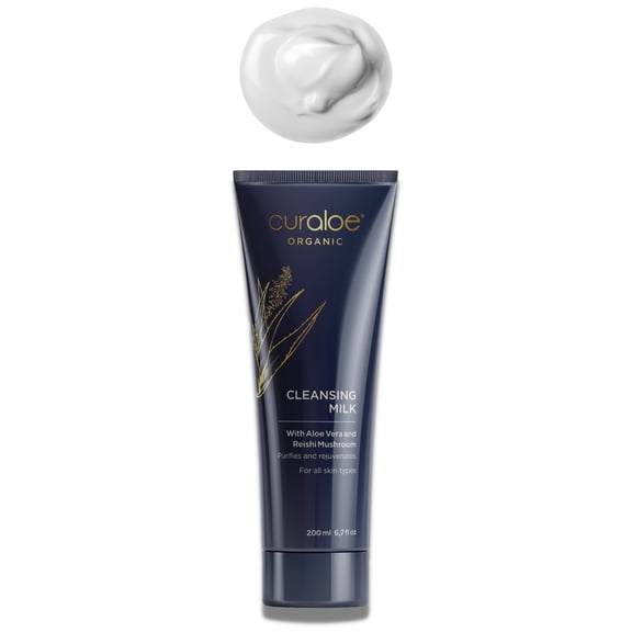 Curaloe Organic Cleansing Milk, with 79% Aloe Vera and Reishi Mushroom, 6.7 fl. oz.