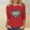 thumbnail image 2 of FAVIPT Pumpkin Shirt Womens Quarter Sleeve Crew Neck Tops Halloween Funny Print Basic Pullover Tees Lounge Trendy Fall 2025 Blouses Red,XL, 2 of 4