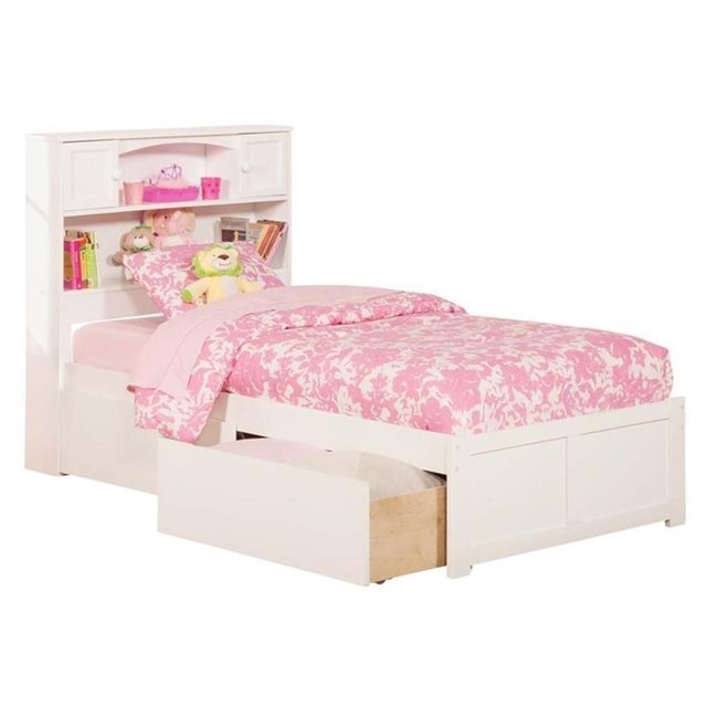 Leo & Lacey Lit Plateforme de Rangement Simple en Bois Massif de Style Transitionnel en Blanc