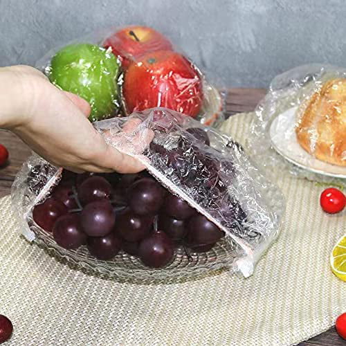 Fridja 300PCS Reusable Bowl Covers with Elastic, Plastic Stretchable  Adjustable Food Covers for Outdoor Picnic Fruit Dishes Plates