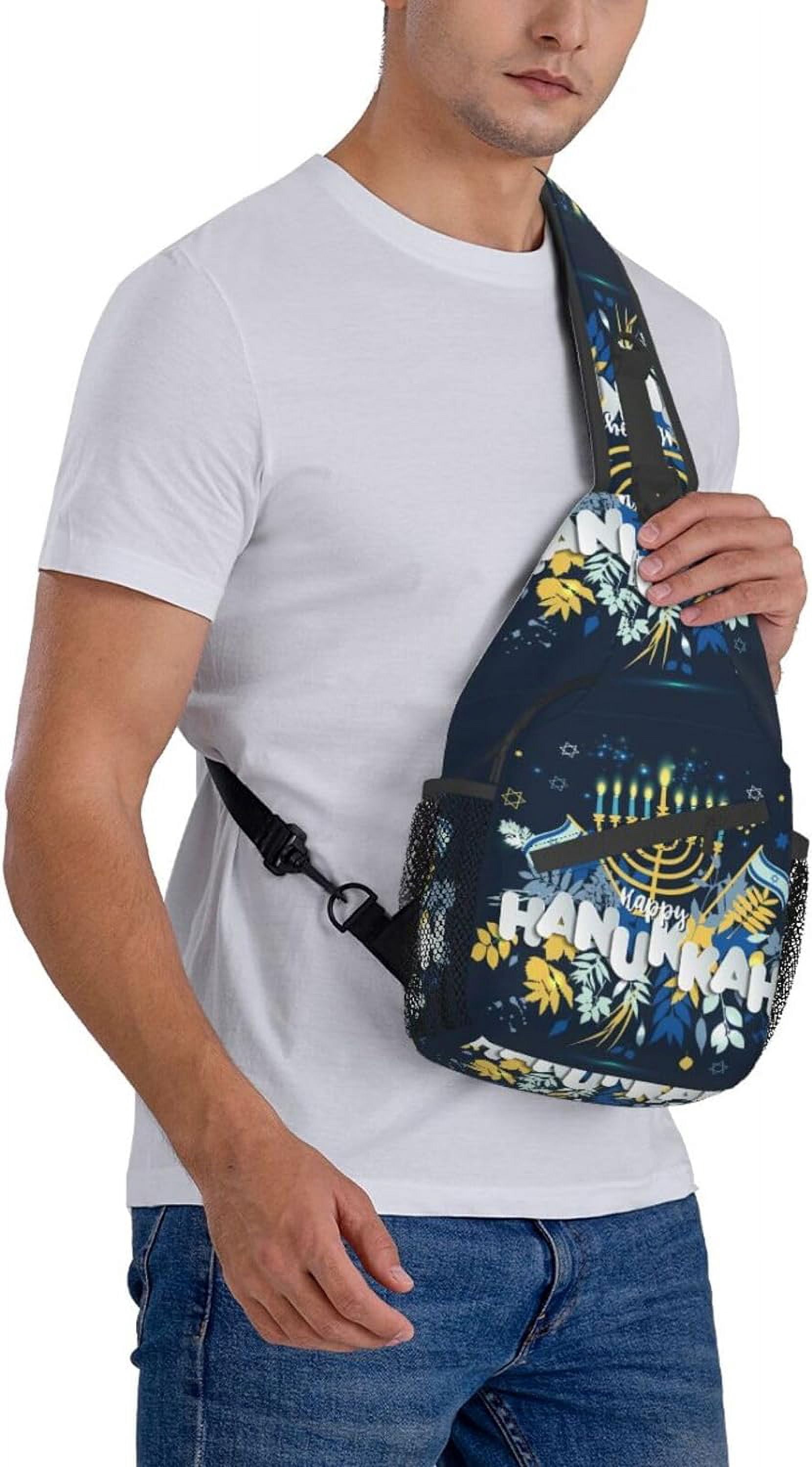 Happy Hanukkah Jewish Chanukah Holiday Sling Bag Crossbody Hiking Travel Chest Bags Backpack Shoulder Daypack for Women Men