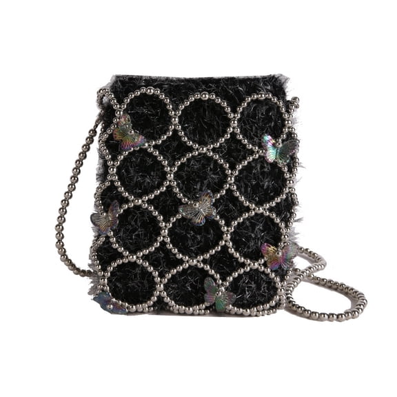 Baguery Women's Pearl Beaded Bucket Clutch - Formal Evening Reticulated Bag with Inner Pocket for Wedding/Party (6.30×1.57×7.87in)
