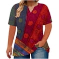 thumbnail image 1 of Mujeres Tops Casual V-Cuello Impreso Oversized Mangas Cortas Camiseta Top, Poliéster Verano Primavera, 1 of 5