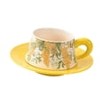 thumbnail image 4 of Taza de té y platillo de cerámica con cuchara, elegante juego de tazas de café, juego de tazas de té florales para , café , regalo, 4 of 8