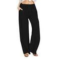 thumbnail image 3 of QATAINLAV 2025 Summer Beach Pants for Women Casual Drawstring Loose Fit Palazzo Pants Solid Elastic Waist Wide Leg Trousers with Pockets Black L Weekly Sale, 3 of 9