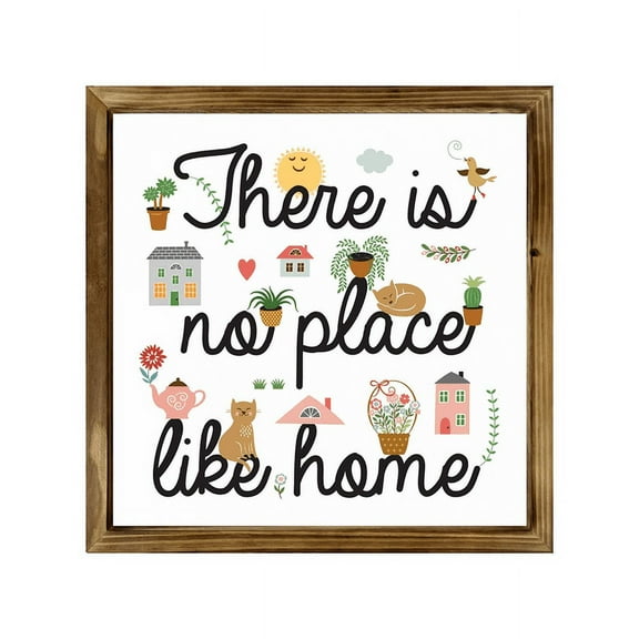 Eveokoki No Place Like Home Square Rustic Wood Signs,Vintage Wooden Farmhouse Plaque, Large Wood Framed Wall Hanging Decor 16"