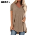 thumbnail image 1 of Camiseta casual con cuello en V superior para mujer, paño de verano suelto de lino de algodón, caqui, 4XL sidaley AP001830-31, 1 of 7