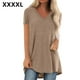 thumbnail image 1 of Camiseta casual con cuello en V superior para mujer, paño de verano suelto de lino de algodón, caqui, 4XL Scienceny AP001830-31, 1 of 7